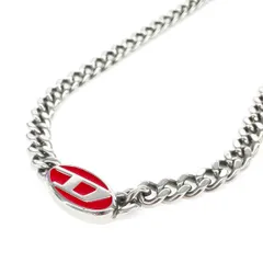 DIESEL ディーゼル チェーンネックレス  ロゴプレート DX1446040   シルバーカラー/レッド メンズ / 240001192982