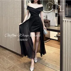 toasoa トーアソーア オフショルダー ワンピース レディース ミニ タイト クラブ ドレス 衣装 シフォン フィッシュテール ロング スリット (ブラック,  L)