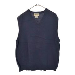 90年代 オーストラリア製 Eddie Bauer エディーバウアー Vネック コットンニットベスト アウトドア ネイビー(メンズ M)中古 古着 X4839