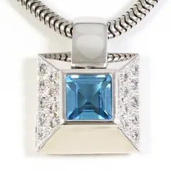 シルバー925 ネックレス ブルートパーズ ジルコニア 総重量約16.3g 約47cm