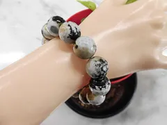 在庫処分 天然石 モスアゲート15.4mm～15.9mmカット玉ブレスレット 内周17.5cm 　　261221193