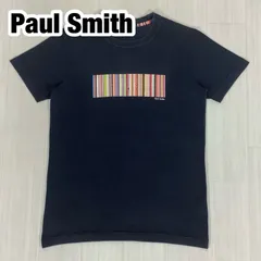 Paul Smith ポールスミス マルチカラー バーコードストライプ ビッグプリント 半袖Tシャツ ブラック 黒 着丈63cm 肩幅38.5cm 身幅(脇下)44cm 袖丈17.5cm【古着】