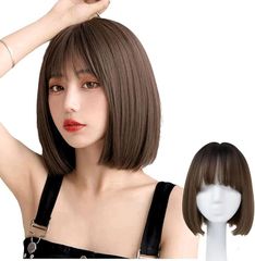 ショートボブウィッグ ダークブラウン 前髪あり 新品！未使用！】ボブ ダークブラウン ウイッグ かつら レディース