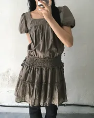 Burberry バーバリー ブルーレーベル ブラウン パフスリーブ ONE PIECE