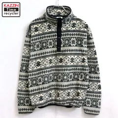 90s USA製 vintage L.L.Bean 総柄 スナップ プルオーバー フリースジャケット メンズ Mサイズ相当