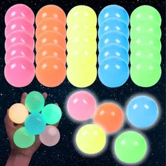 SALUDABLE ボール スクイーズ 暇つぶし 光る 粘着 カラーボール (5色ｘ各6個　30個セット)