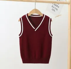 ＜在庫処分＞キッズ ニットベスト 子供用 ワインレッド 140cm セーター ベスト 秋冬 春用 女の子 男の子 bu1
