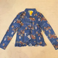 BETTY'S BLUE ポリエステル100% チャイナシャツ／ サイズ09 青 チャイナボタン 総柄 レディース 未使用 美品のサムネイル