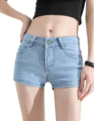 Stilia スティリア レディース ショートパンツ ホットパンツ デニム 夏用 超短丈 美脚 ストレッチ スリムフィット タイトシルエット カジュアル ストリート シンプル 無地 (ライトブルー,  26)