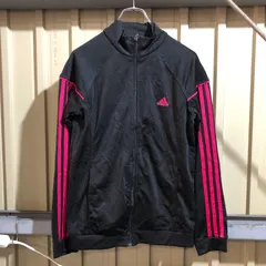 2187 adidas トラックジャケット ブラック ピンク M アディダス フルジップ ワンポイント 刺繍ロゴ プリントロゴ スポーツ ナイロンジャケット 古着卸 アメリカ仕入