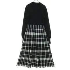 未使用 BLUE EAST ブルーイースト チェック柄 長袖 ハイネック ニット ロングワンピース S ブラック レディース 古着