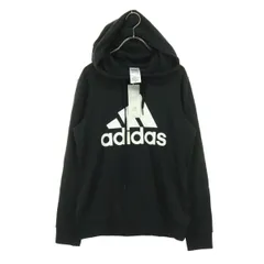 未使用 adidas アディダス フロントプリント 長袖 スウェットパーカー L ブラック レディース 古着