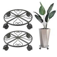 【新品】 BOLESKA 2個?金属フラワースタンド 直径30CM 植木鉢台 移動花台 鉢置台 360°移動便利 フラワースタンド 花台 キャスター付き おしゃれ植木鉢スタンド 室内 屋外 荷重量50kg以上 (ブラック) 0