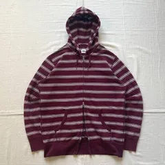 希少　00s　archive　OLD UNIQLO　オールドユニクロ　Wジップアップ　ワインレッド×ホワイト　ボーダー柄　フード付パーカー　首元ヒモ　XL　平成レトロ　Y2K　C-BOY　double zip up stripes design parka