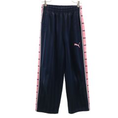 PUMA プーマ 日本製 ストライプ柄 トラックパンツ S ネイビー ジャージ レディース 古着