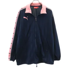 PUMA プーマ ストライプ柄 トラックジャケット SS ネイビー ジャージ メンズ 古着
