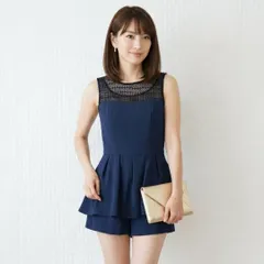800 美品 リリーブラウン オールインワン ミニ丈 レース ノースリーブ 紺　0サイズ　xsのサムネイル