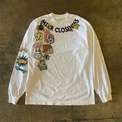 カートゥーン ストリート 長袖 T シャツ メンズ レディース ユニセックス ホワイト マルチモチーフ プリント スケート ゲーム デザイン 男女兼用 S～3XL