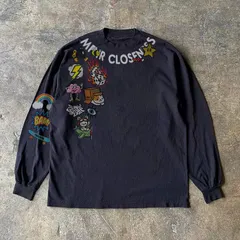 カートゥーン ストリート 長袖 T シャツ メンズ レディース ユニセックス ブラックマルチモチーフ プリント スケート ゲーム デザイン 男女兼用 S～3XL