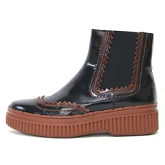 TODS トッズ ブーツ サイズ:34 1/2(21.5cm) | レザー ステッチ サイドゴア ショートブーツ | フラット ラウンドトゥ 厚底 本革 | ブラウン系 ブラック | イタリア製 ブランド シューズ 靴【メンズ】【中古】