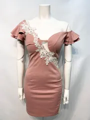 2396 Tika ティカ　キャバクラ　ドレス　ワンショルダー　フリル　レース刺繍　伸縮性　タイト　ミニ　キャバドレス　S