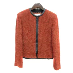 ミス アシダ miss ashida ノーカラージャケット 総裏地 ツイード 7 S オレンジ /MN