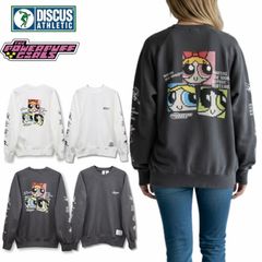 신품 파워 퍼프 걸즈 POWERPUFF GIRLS 디스커스 애슬레틱 DISCUS ATHLETIC 콜라보 스웨트 트레이너 뒷모습 긴 소매 파워 퍼프 캐릭터 상품 프린트 맨즈 레이디스 화이트 화이트 스미크로 차콜