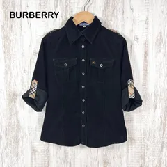 BURBERRY BLUE LABEL バーバリーブルーレーベル ホースロゴ刺繡 ノバチェック コーデュロイ 2way 七分袖 シャツ ブラック