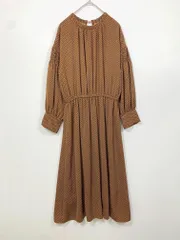 Rope Picnic ロペピクニック ジオメトリックプリント 長袖 シャーリング ワンピース size38/茶 ■■ レディース