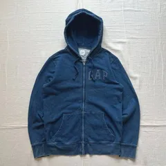 archive　アーカイブ古着　GAP　ギャップ　短丈フルジップアップパーカー　IDEAL　スウェット生地　ヴィンテージブルーデニムカラー　両面ロゴワッペン　ビッグ星条旗　Y2K　平成レトロ　グランジ　denim color logo zip-up parka