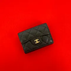 極 美品 シール有 CHANEL シャネル マトラッセ ココマーク キャビアスキン レザー 本革 三つ折り 財布 ミニ ウォレット ブラック 39521