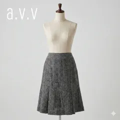 a.v.v MICHEL KLEIN PARIS ウールツイード プリーツ フレアスカート ミディ丈 サイズ38 グレー 杢 裏地付き イトキン #K027-18