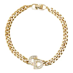 ディオール CDロゴ チェーン ブレスレット ゴールド メッキ ラインストーン レディース Dior【1-0260318】