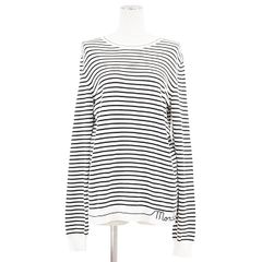 [SALE] MONCLER 몽클레일 스웨터 니트 GIROCOLLO TRICOT 2021년제 로고 엠브로이더리 자수 테두리 코튼 100% 크루넥 롱 슬리브 긴소매 탑스 레이디스 L 오프 화이트 블랙 루마니아제