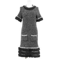 【極美品】CHANEL シャネル ワンピース P39939 メランジニット / フェイクファー コンビネーション カシミヤブレンド ローゲージ ショートスリーブ 半袖 ドレス レディース 38 ブラック ホワイト 黒 白 イタリア製 カール・ラガーフェルド期のサムネイル