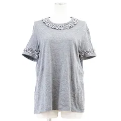 CHANEL シャネル カットソー P37903 ツイードトリム × フリンジ ライオンチャーム コットン100% クルーネック 丸首 半袖Tシャツ トップス レディース サイズ 46 グレー 灰色 フランス製 カール・ラガーフェルド期のサムネイル