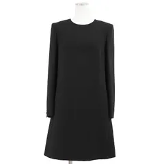 SALE【美品】SAINT LAURENT PARIS サンローランパリ ワンピース ウール100％クレープ ミニマル シンプル クルーネック ロングスリーブ 丸首 長袖 ドレス レディース サイズ 36 ブラック 黒 フランス製のサムネイル