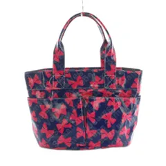 サマンサベガ Samantha Vega ハンドバッグ リボン柄 総柄 紺 ピンク /MI ■OS
