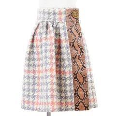 SALE【極美品】MiuMiu ミュウミュウ ラップスカート ニット バージンウール × コットン パイソン レザー パイピング ハウンドトゥース 千鳥格子柄 ボトムス レディース サイズ 38 マルチカラー イタリア製