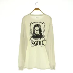 エックスガール x-girl PINSTRIPE FACE L/S TEE ピンストライプ フェイス 長袖 Tシャツ ロンT バックプリント オーバーサイズ L ホワイト /MY ■OS