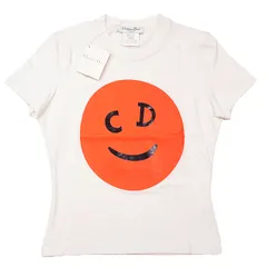 【SALE】Christian Dior BOUTIQUE クリスチャンディオール ブティック ヴィンテージ 半袖カットソー CD ロゴ ラバープリント スマイル コットン100% トップス タグ付属 レディース 40 ホワイト オレンジ 白 橙 イタリア製のサムネイル