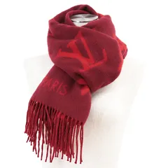 【極美品】LOUIS VUITTON ルイ・ヴィトン マフラー エシャルプ・レイキャビック LV ジャイアントモノグラム ロゴ カシミヤ100% ダブルフェイス フリンジ 小物 メンズ レディース ユニセックス レッド バーガンディ イタリア製 M75505
