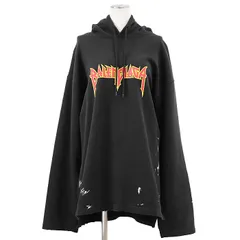 BALENCIAGA UNIFIT バレンシアガ パーカー 2021年製 メタリカ ロゴプリント ダメージ加工 フレンチテリー  ペイント ビッグシルエット スウェット ワンピース フーディー トップス メンズ レディース ユニセックス M フェードブラックのサムネイル