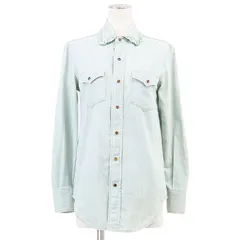 【SALE】SAINT LAURENT PARIS サンローランパリ ウエスタンシャツ フリルカラー ヘビーシャンブレー コットン100% ロングスリーブ 長袖 トップス レディース サイズ XS ミントブルー 日本製のサムネイル