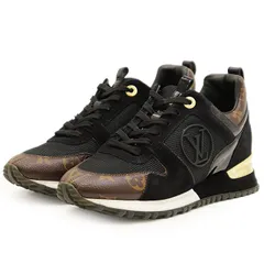 【美品】LOUIS VUITTON ルイ・ヴィトン スニーカー ランアウェイライン スウェード ヌバック カーフレザー パテントモノグラムキャンバス LV サークルロゴ レースアップ シューズ 靴  レディース 36 1/2 黒 イタリア製 1A3CWB