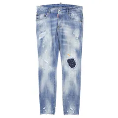 SALE【美品】DSQUARED2 ディースクエアード デニムパンツ ジーンズ リメイク ユーズド&ダメージ＆ペンキ加工 カットオフ スリムストレート ストレッチ ボトムス メンズ サイズ 48 ライトインディゴ イタリア製