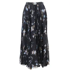 【新品同様】CELINE セリーヌ プリーツスカート フローラル 花柄 シアー シースルー シルク100% フレアシルエット ボトムス レディース サイズ 36 ブラック マルチカラー 黒 ポルトガル製のサムネイル