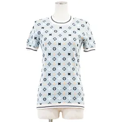 【極美品】LOUIS VUITTON ルイ・ヴィトン ニット 2024AW モノグラムフラワー エンブロイダリー ジャガード 刺繍 ハイゲージ ダブルフェイス ストレッチ プルオーバー クルーネック 丸首 半袖 トップス レディース S サックスブルー 青