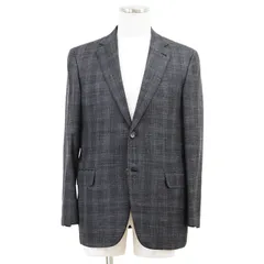 【美品】Brioni ブリオーニ テーラードジャケット サイズ 50 メンズ グレンチェック ホップサック ウール × シルク × リネン 2B ノッチドラペル アウター チャコール イタリア製
