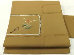 平和屋着物◎塩瀬　九寸名古屋帯　草花文　正絹　逸品　AABH2351uk